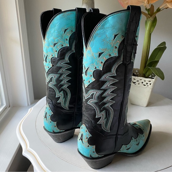 Dan Post Tia Snip Toe Leather Western Cowboy Boot US Womens‎ 8 Turquoise Black - Picture 9 of 13